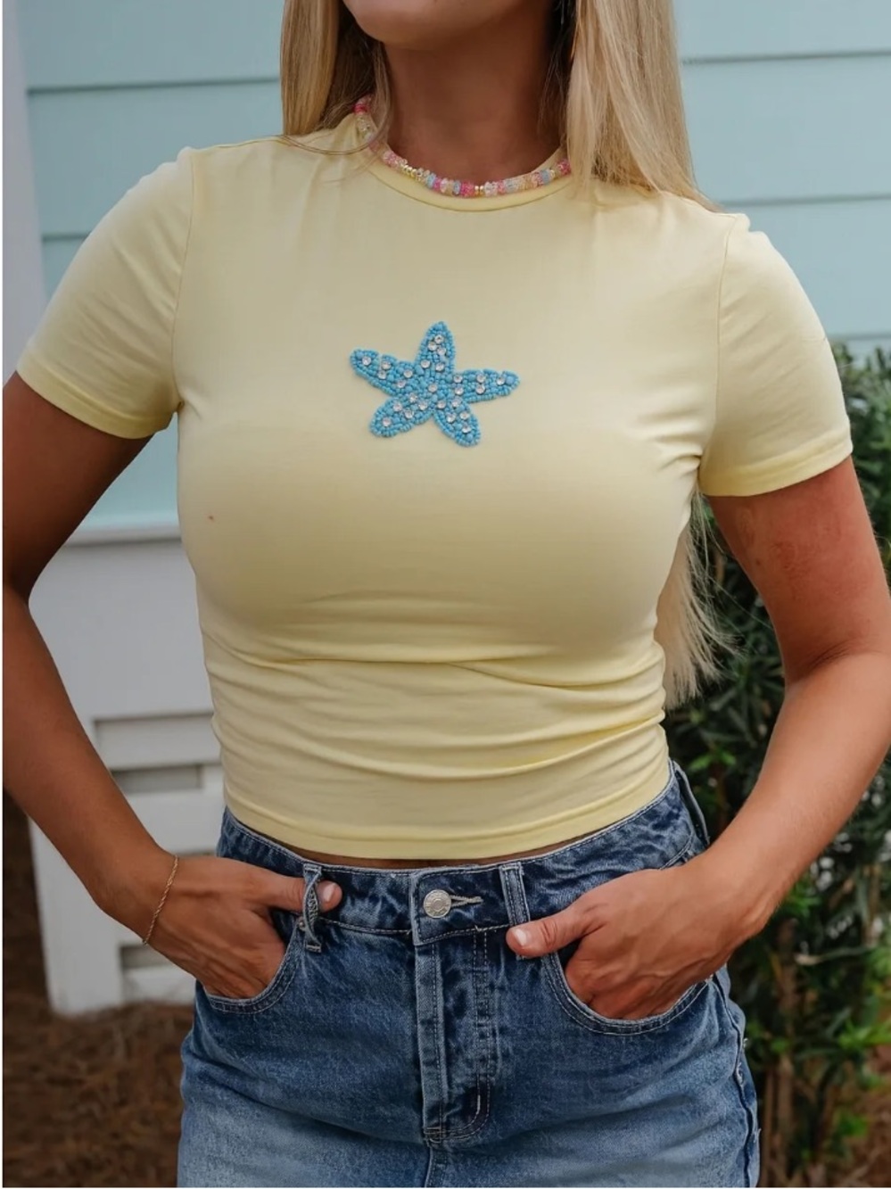 Miley Detailed Baby Tee-Butter Yellow